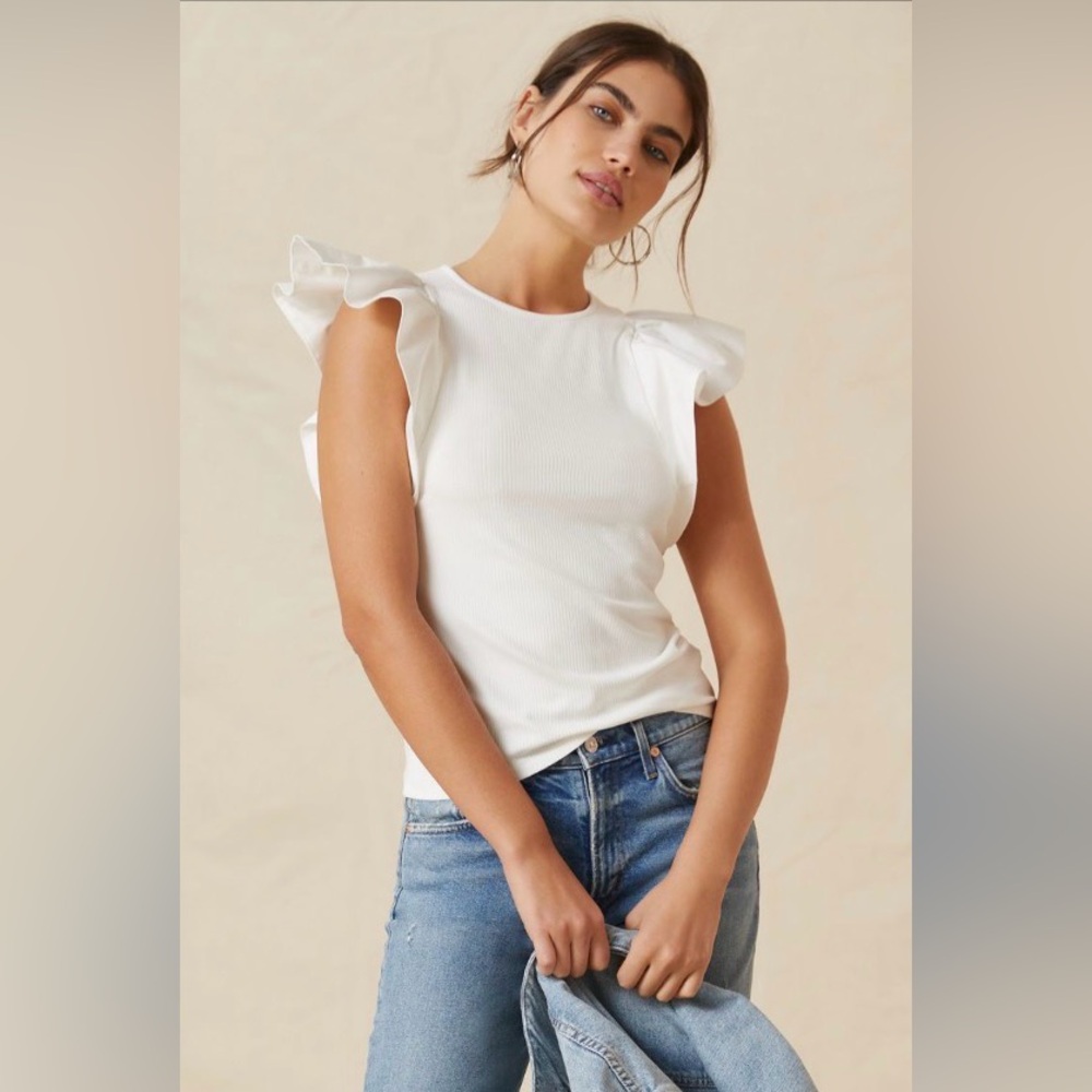 Anthropologie Sunday in Brooklyn White Ruffle Sleeve Blouse NWOT